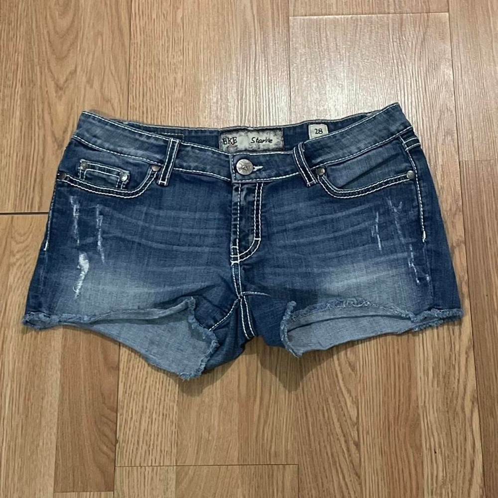BKE Women’s Starlite 28 Denim Cutoff Shorts Blue Medium Western  Cowgirl